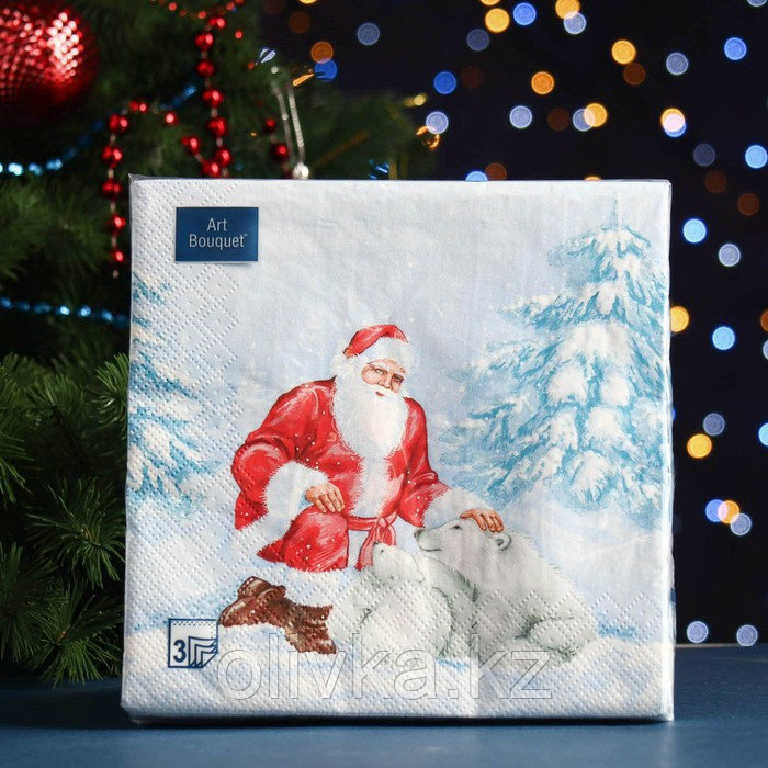 Салфетки бумажные "Art Bouquet" Дед Мороз и медведи, 3 слоя, 33x33, 20 листов - фото 1 - id-p105473218