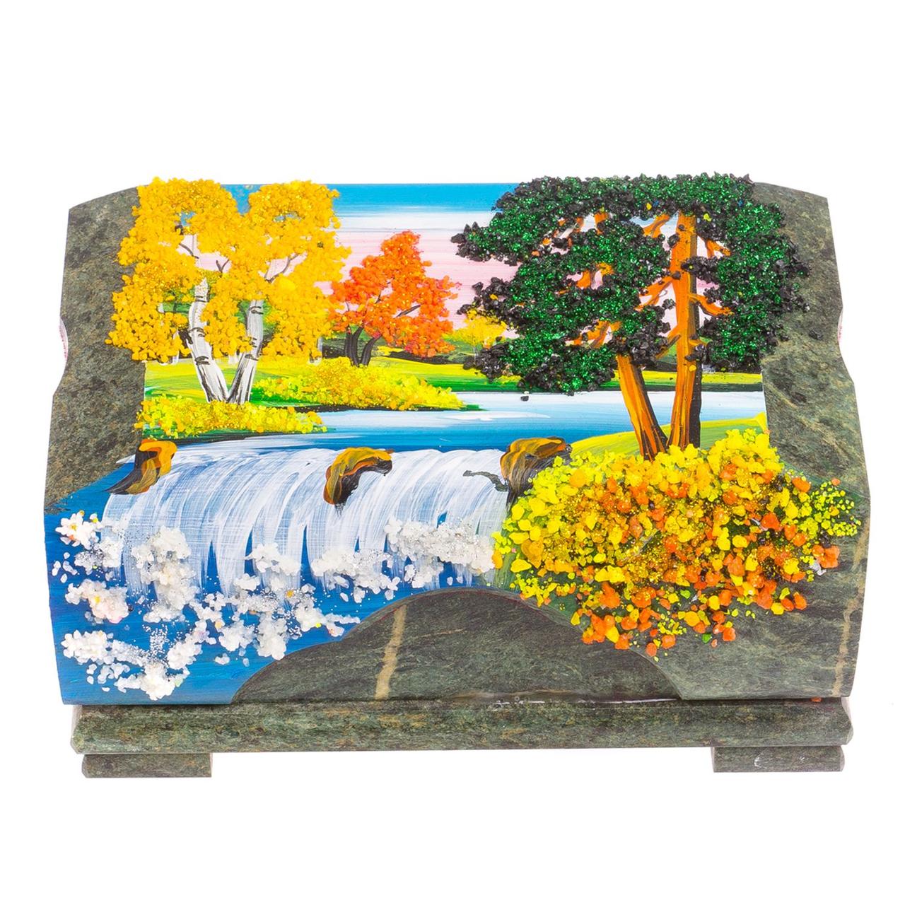Шкатулка с расписной крышкой "Осенний пейзаж" 17х11х8 см / шкатулка для ювелирных украшений / для хранения - фото 2 - id-p105484806