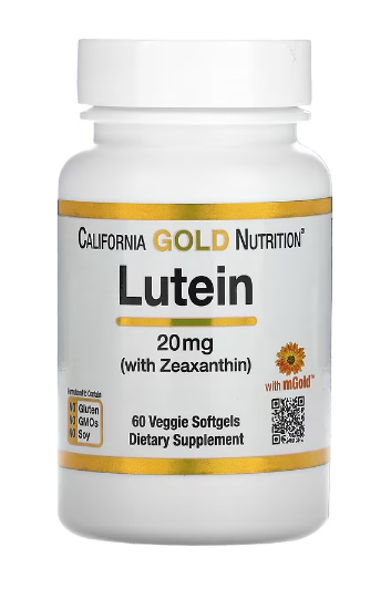 Лютеин с зеаксантином, 20 мг, 60 растительных капсул, California Gold Nutrition - фото 1 - id-p105486980