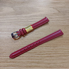 Красный Кожаный ремешок "Modeno" 12 мм. на наручные женские часы. Ремень. Матовый. Производство Россия. Kaspi.
