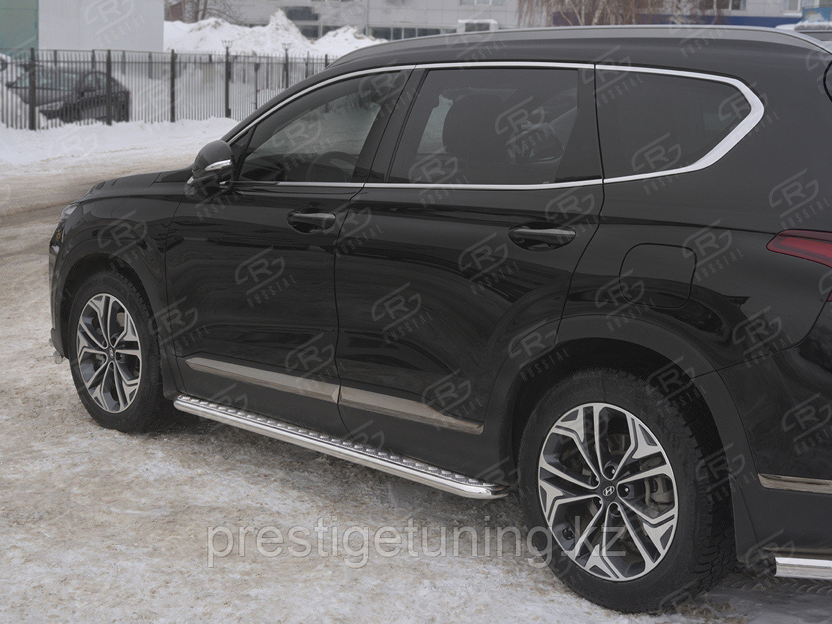 Пороги труба d42 с листом(лист алюм, проф.сталь) (вариант 2) Hyundai Santa Fe 2018-2021