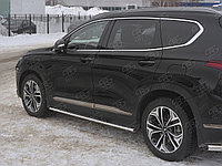 Пороги труба 75х42 овал с проступью Hyundai Santa Fe 2018-2021