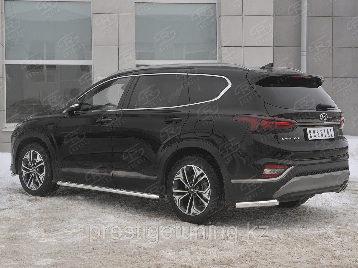 Защита заднего бампера уголки d63 секции Hyundai Santa Fe 2018-2021 - фото 2 - id-p105490852