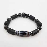 Браслет из черного турмалина, гиперстена и астрофиллита с Бусиной Дзи Ваджра (Алмазная Дзи)