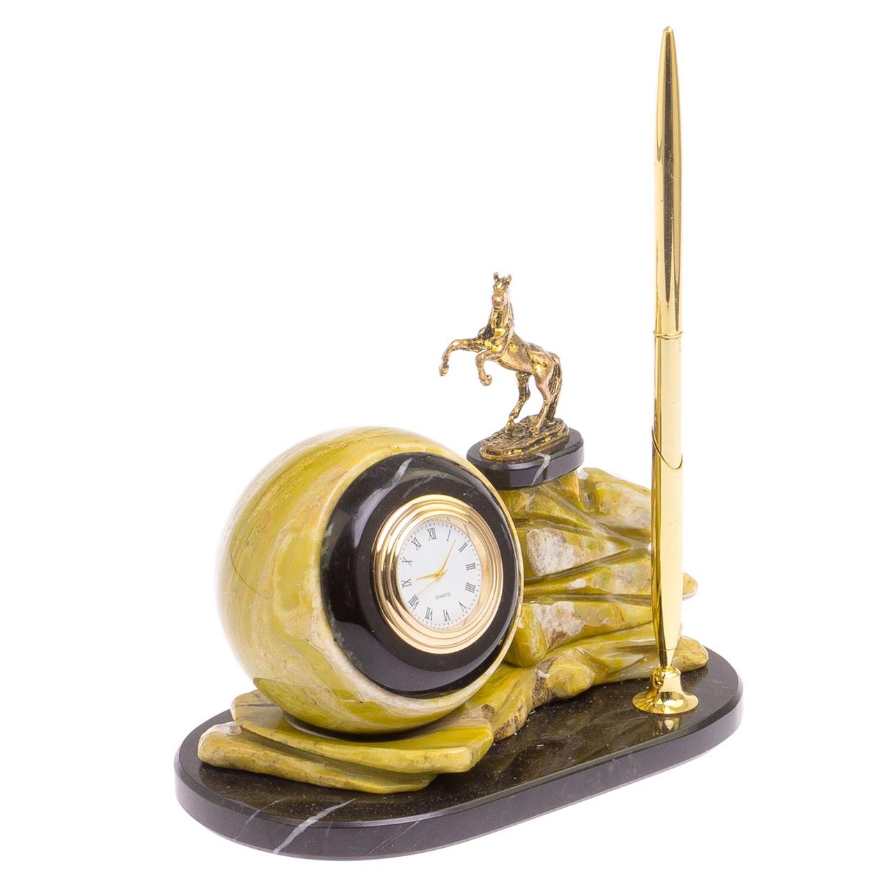 Настольные часы с шариковой ручкой камень офиокальцит - фото 2 - id-p105499782