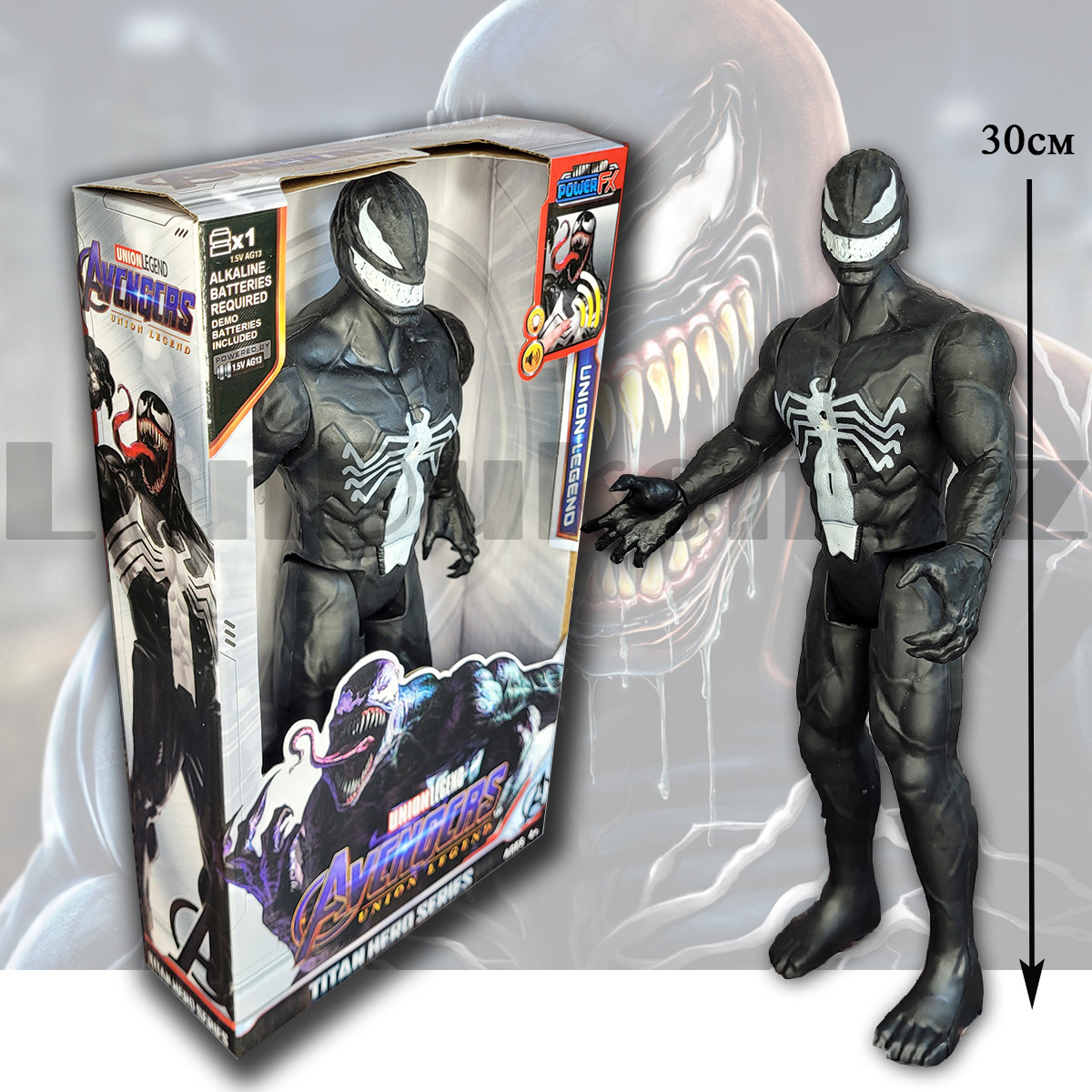Детская фигурка Венома Venom с звуко и светоэффектами черный 30 см - фото 1 - id-p105494048