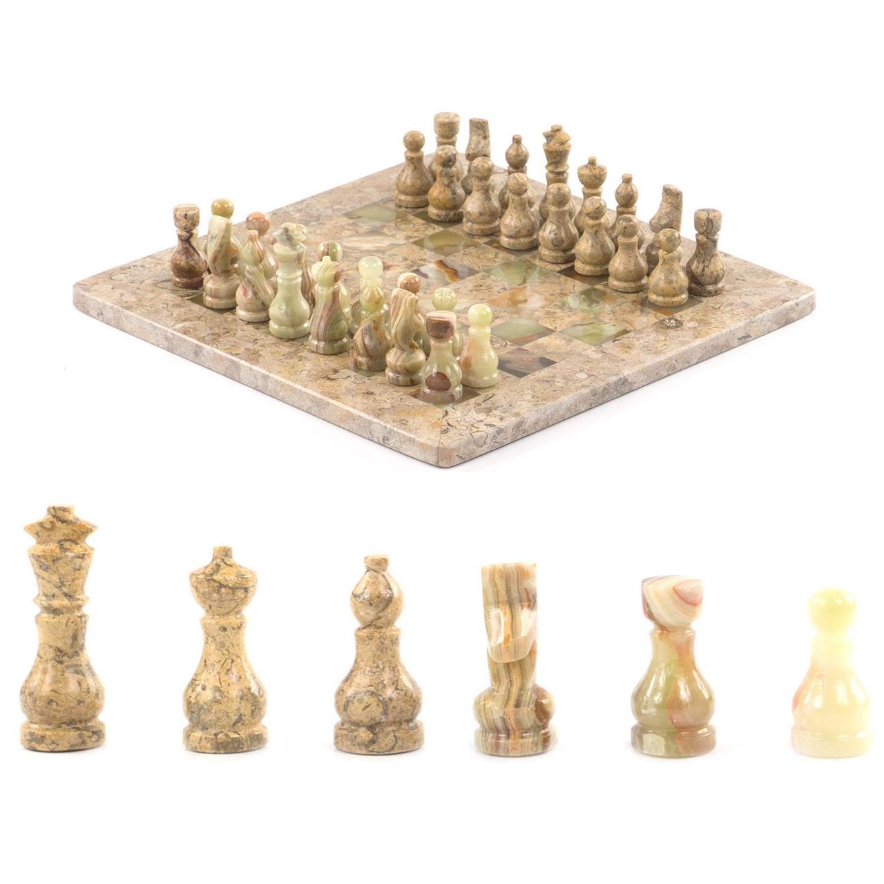 Подарочные шахматы "Игрок" камень оникс ракушечник 25х25 см 121656 - фото 1 - id-p90687686