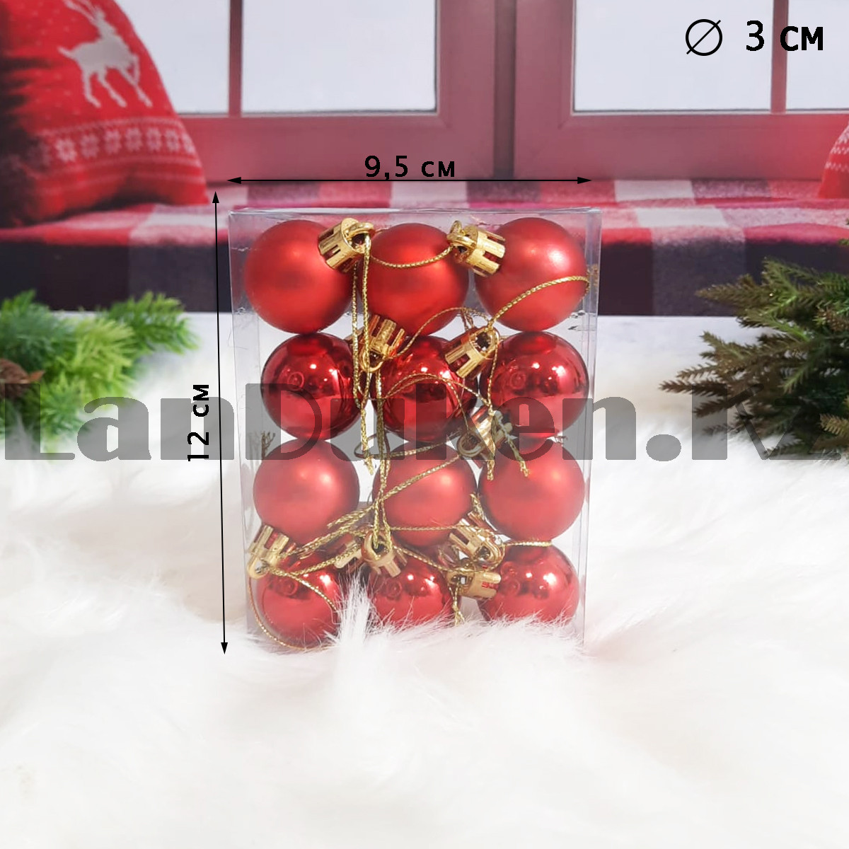 Новогодние елочные шарики глянцевые и матовые красные HM-2 12 шт 3 см - фото 2 - id-p105506869