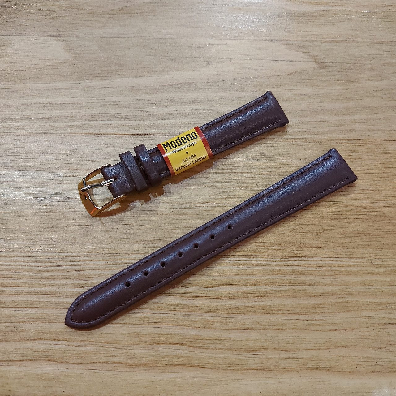 Коричневый Кожаный ремешок "Modeno" 14 мм. на наручные часы. Ремень. Унисекс. Матовый. Производство Россия., фото 1