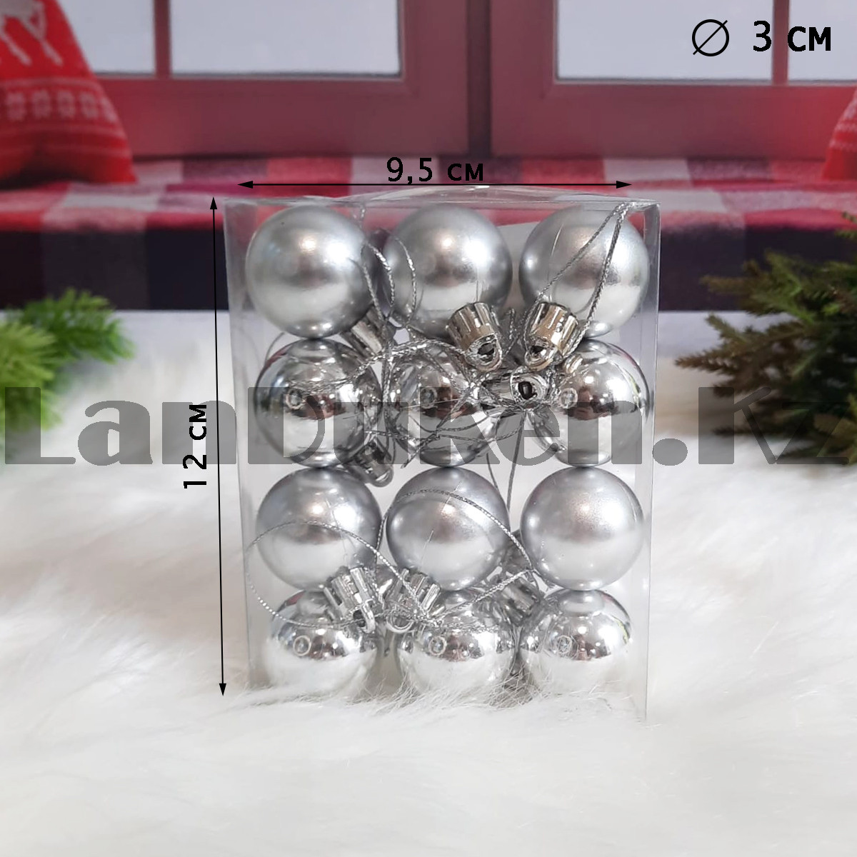 Новогодние елочные шарики глянцевые и матовые серебряные HM-2 12 шт 3 см - фото 2 - id-p105509478
