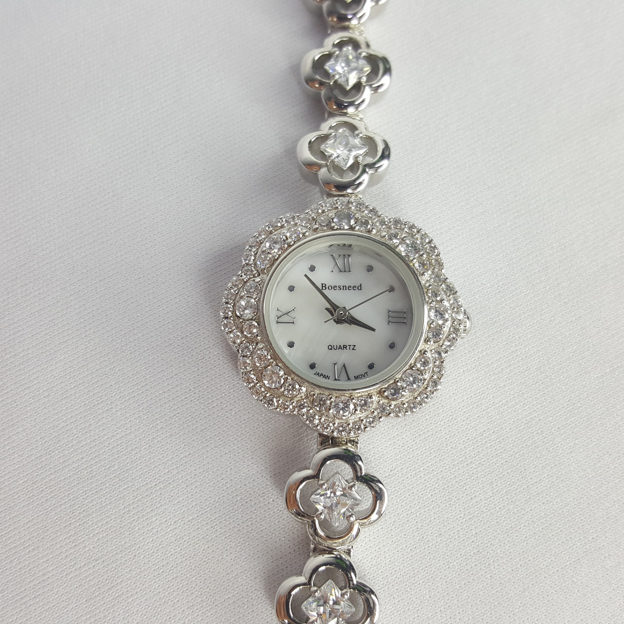 Японский механизм кварцевые, браслет и корпус из серебра со вставками из фианитов, часы Boesneed H214 вид, фото 1