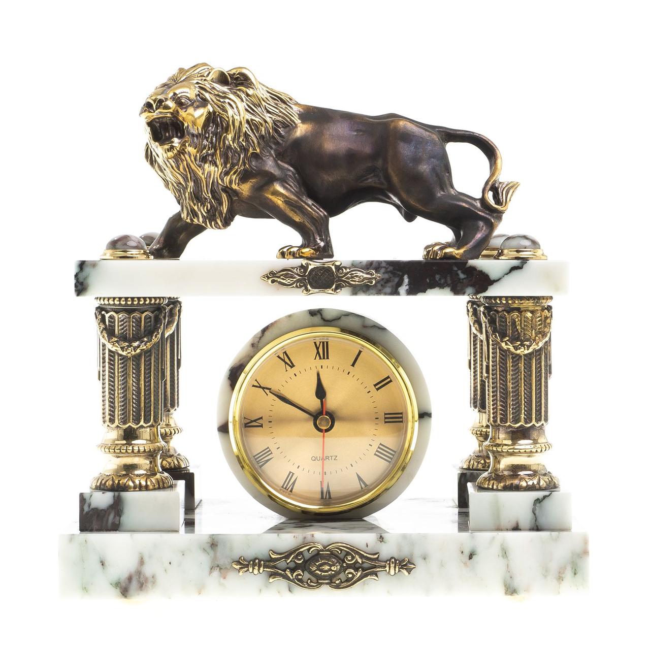 Каменные часы с бронзой "Лев на охоте" камень мрамор 123384 - фото 5 - id-p105511995