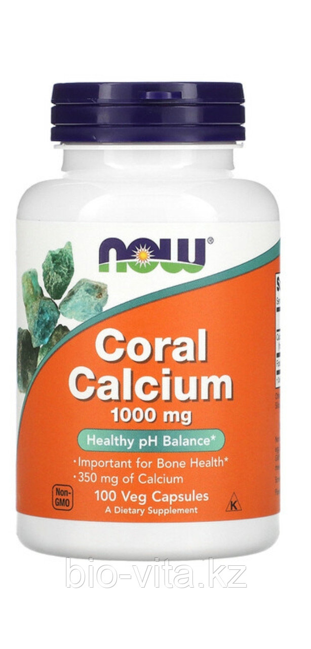 Кальций из кораллов, (для детей и взрослых) 1000 мг, 100 капсул на растительной основе.  Now Foods