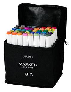 Набор маркеров для скетчинга Deli 70807-40 трехгр. двухсторонний 40цв. ассорти текстильная сумка