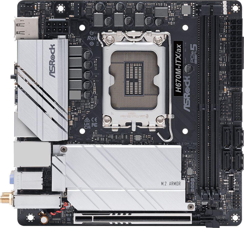 Материнская плата Asrock H670M-ITX/AX Soc-1700 Intel H670 2xDDR4 mini-ITX AC`97 8ch(7.1) 2.5Gg