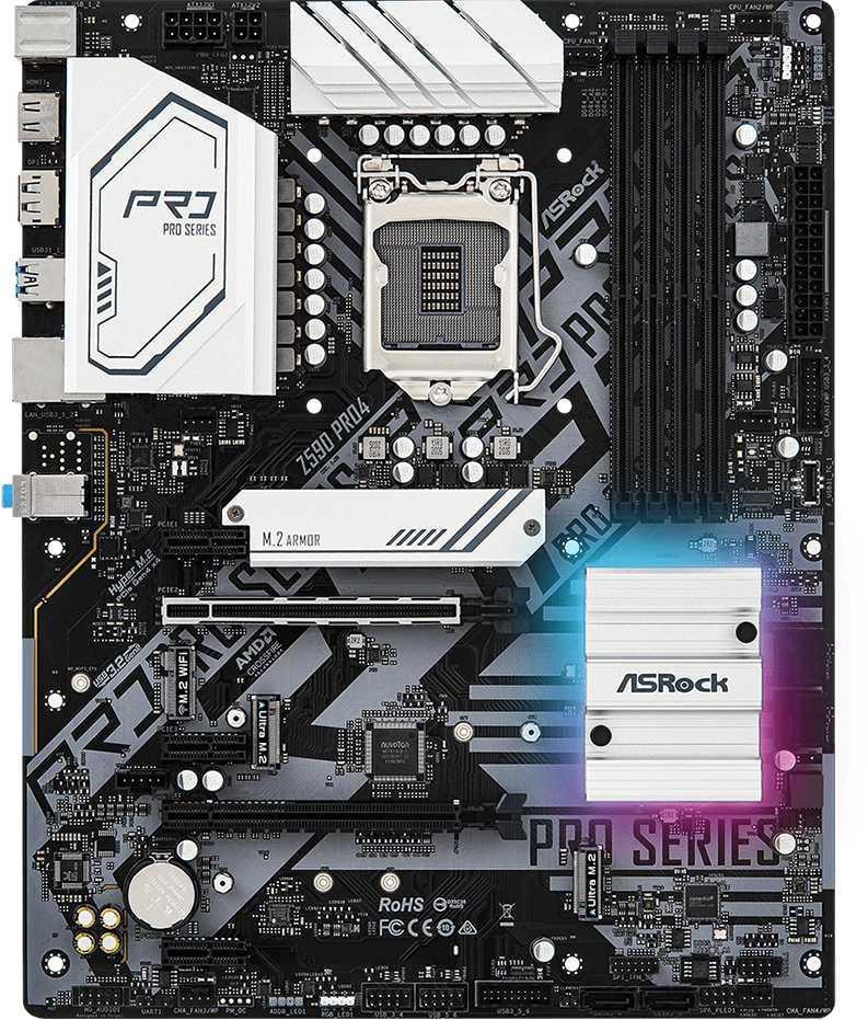 Материнская плата Asrock Z590 PRO4 Soc-1200 Intel Z590 4xDDR4 ATX AC`97 8ch(7.1) 2.5Gg RAID+HDMI+DP