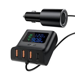 Хаб автомобильный ACEFAST B8 digital display car HUB charger с цифровым дисплеем и функцией подзарядки. Цвет: