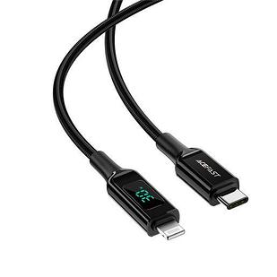 Кабель ACEFAST C6-01 USB-C to Lightning charging data cable с цифровым дисплеем. Цвет: черный