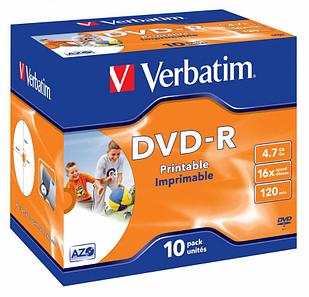 Диск DVD-R Verbatim 4.7Gb 16x Jewel case (10шт) Printable (43521)