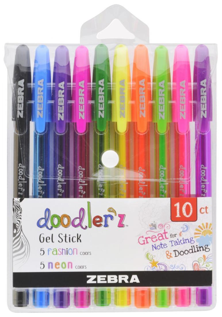 Набор ручек гелев. Zebra doodler`z neon gel stick (2618) ассорти d=1мм ассор. черн. (10шт)