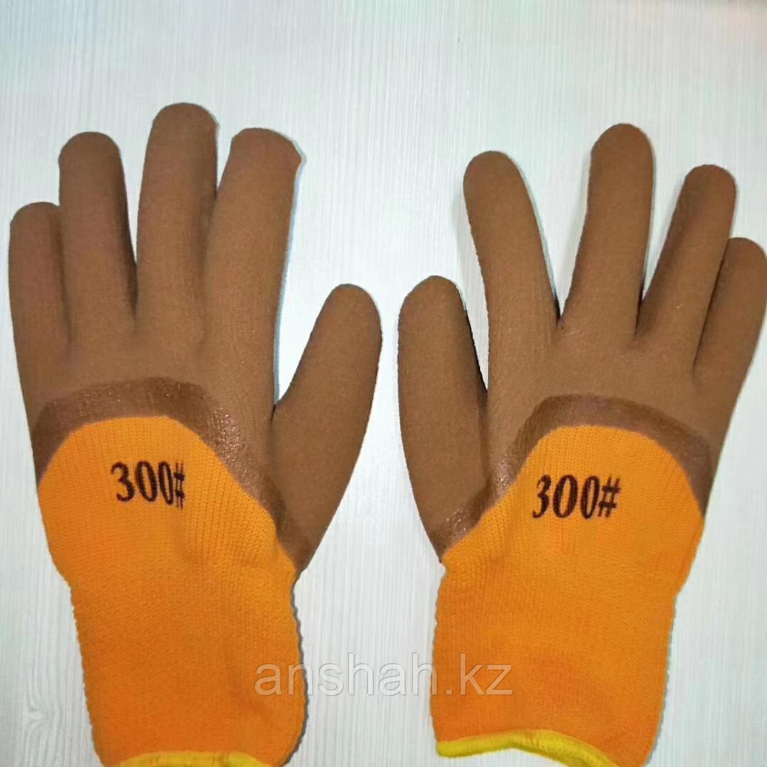 Плотные прорезиненные перчатки #300, оранжевые, полный облив