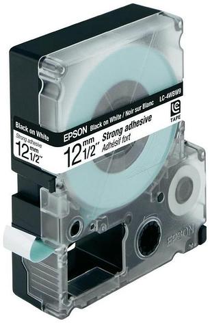 Картридж (LK-4WBW) для Epson LW-400, термотрансферная (сверхклейкая), черный на белом(12mmx9m), фото 1