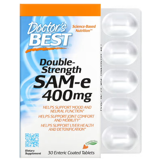 Doctor's Best, SAMe (дисульфат тозилат), двойная сила, 400 мг, 30 таблеток, покрытых кишечнорастворимой оболоч