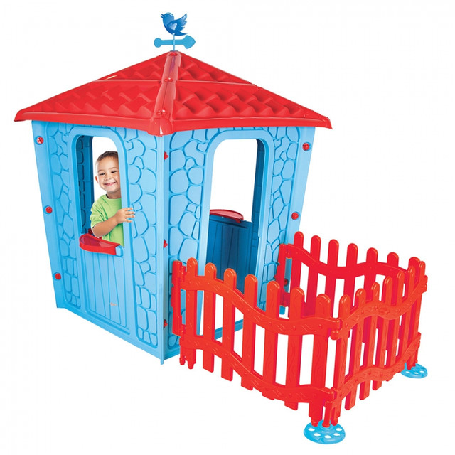 Детский игровой дом Pilsan Stone House с забором Голубой
