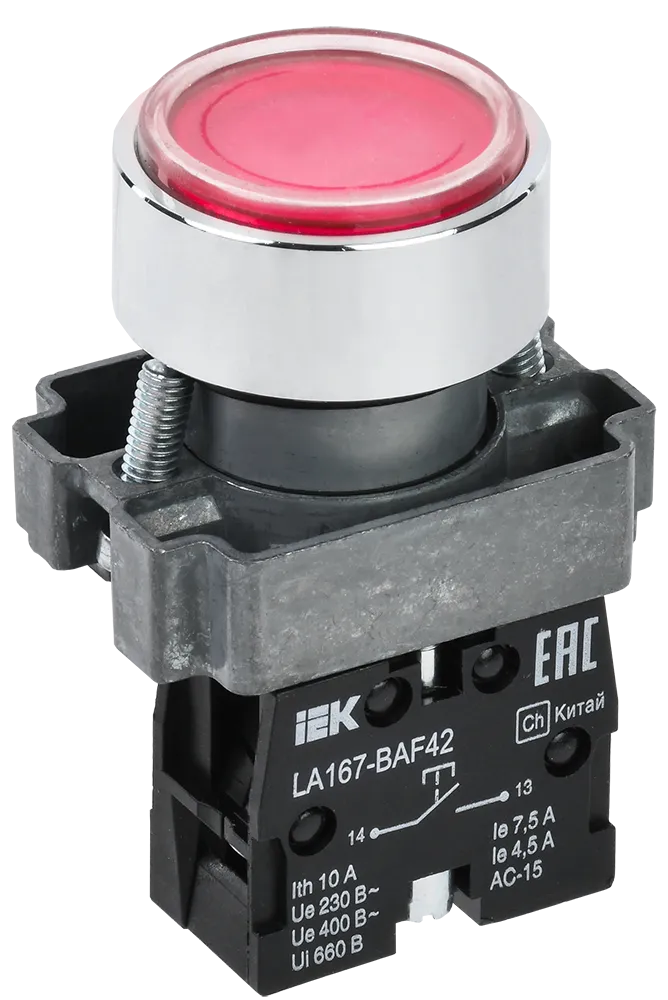 Кнопка управления LA167-BAF42 d=22мм 1НЗ красная IP65 IEK