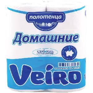 Полотенца бумажные в рулонах Veiro "Домашние", 2-х слойн., 12,5м/рул, тиснение, белые, 2шт.