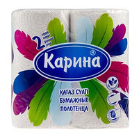 Бумажные полотенца, Карина-Перья, 2 рулона в упаковке, 2 слоя, белые, 21,5 см.