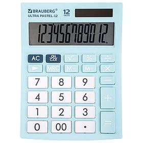 Калькулятор настольный BRAUBERG ULTRA PASTEL-12-LB (192x143 мм), 12 разрядов, двойное питание, ГОЛУБОЙ