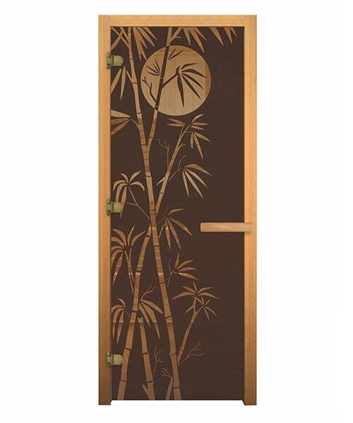 Дверь стекло Бронза "Бамбук" 1900х700 мм (8мм, 3 петли хром, коробка осина, открытие левое) Везувий