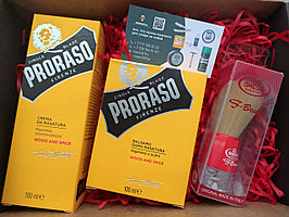 Подарочный набор для бритья - PRORASO Крем, бальзам и Omega Помазок