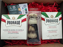 Подарочный набор для бритья - PRORASO Мыло для бритья, PRORASO Бальзам после бритья 100 мл, Omega Помазок