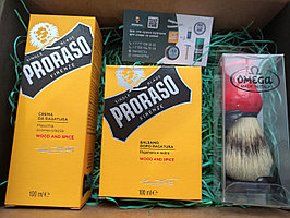 Подарочный набор для бритья - PRORASO Крем для бритья 100 мл, PRORASO Бальзам после бритья 100 мл, Помазок