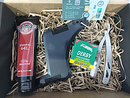 Подарочный набор для бритья - Kondor гель, Трафарет для бороды, Derby лезвия, T.D.J. шаветта
