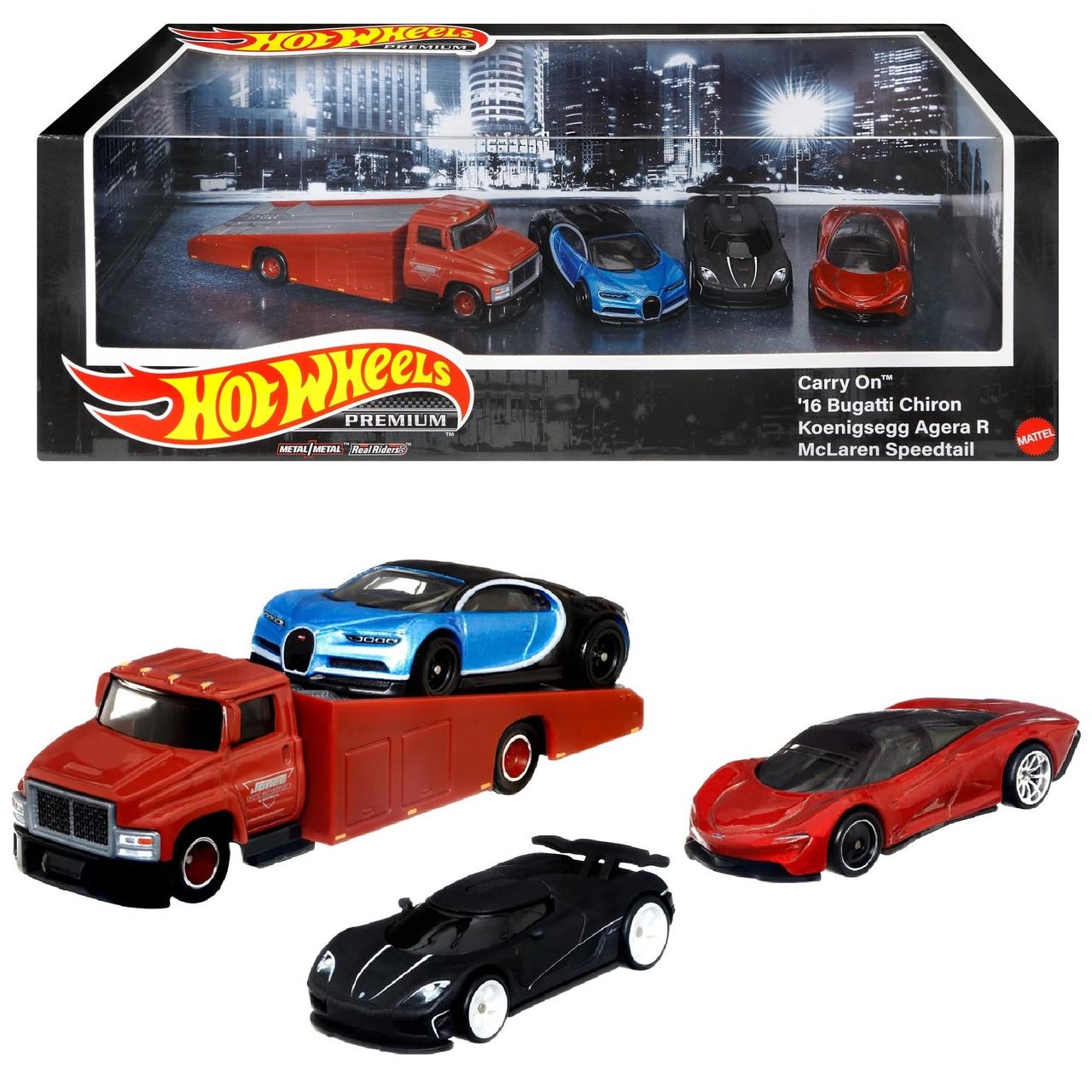 Hot Wheels Набор моделей Carry On, Bugatti Chiron, Koenigsegg Agera R, McLaren Speedtail - фото 1 - id-p105548901