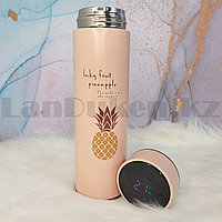 Термос с термодатчиком и заварником 500 мл персиковый с рисунком