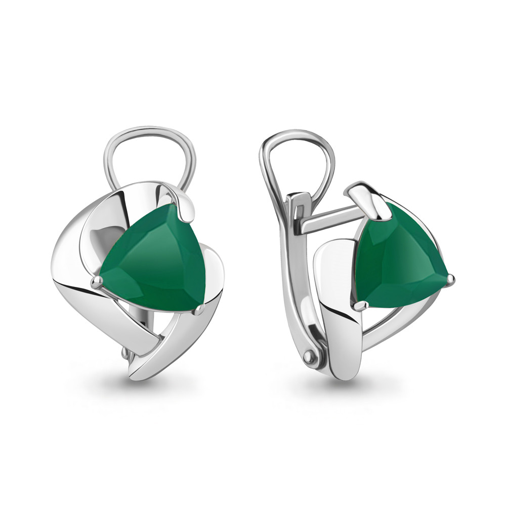 Серьги серебряные классические Агат зеленый Aquamarine 4490309.5 покрыто родием коллекц. Лагуна