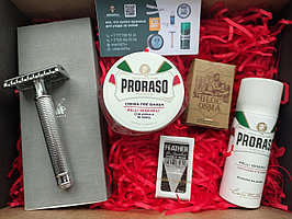 Подарочный набор для бритья - Бритва Muehle R41, алунит OSMA, лезвия, PRORASO крем и пена
