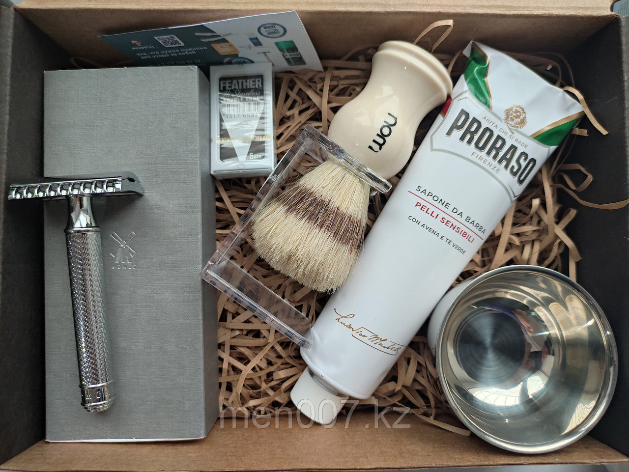 Подарочный набор для бритья - Бритва Muehle R41, лезвия, помазок, стойка, крем, чаша