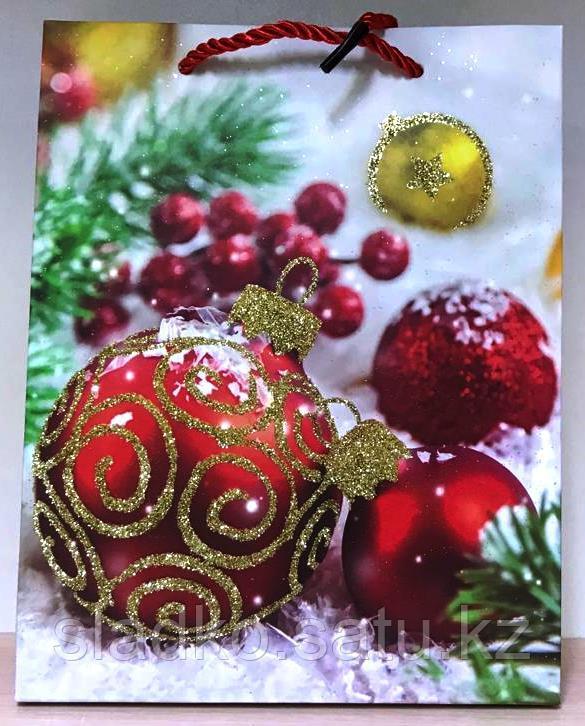 Пакет подарочный Новогодний Елочные шары на елке 26х32х10 см - фото 3 - id-p105581147