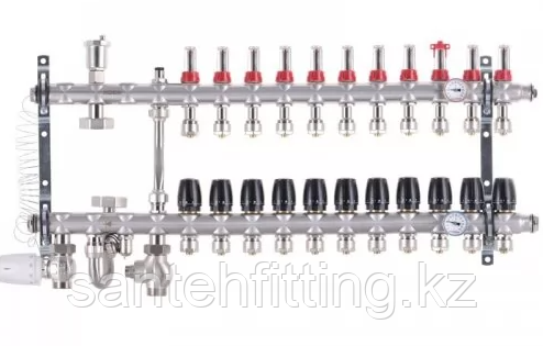 Коллектор со встроенным смесит. узлом 1х11 SUS304 для теплого пола и радиаторов отопления и евроконусами - фото 1 - id-p105491489