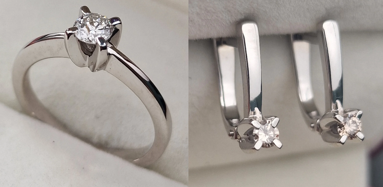 Золотой набор с бриллиантами (кольцо 0.28Ct I1/H VG-Cut , серьги 0.191Ct VS1/N VG-Cut )