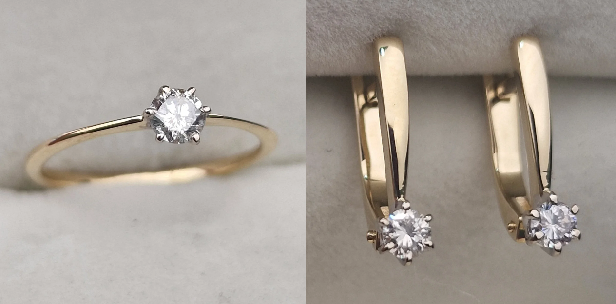 Золотой набор с бриллиантами (кольцо 0.19Ct I1/H VG-Cut , серьги 0.274Ct SI1-SI2/I VG-Cut )