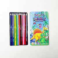 Карандаши цветные "Динозавр" 12 цветов, металлическая упаковка