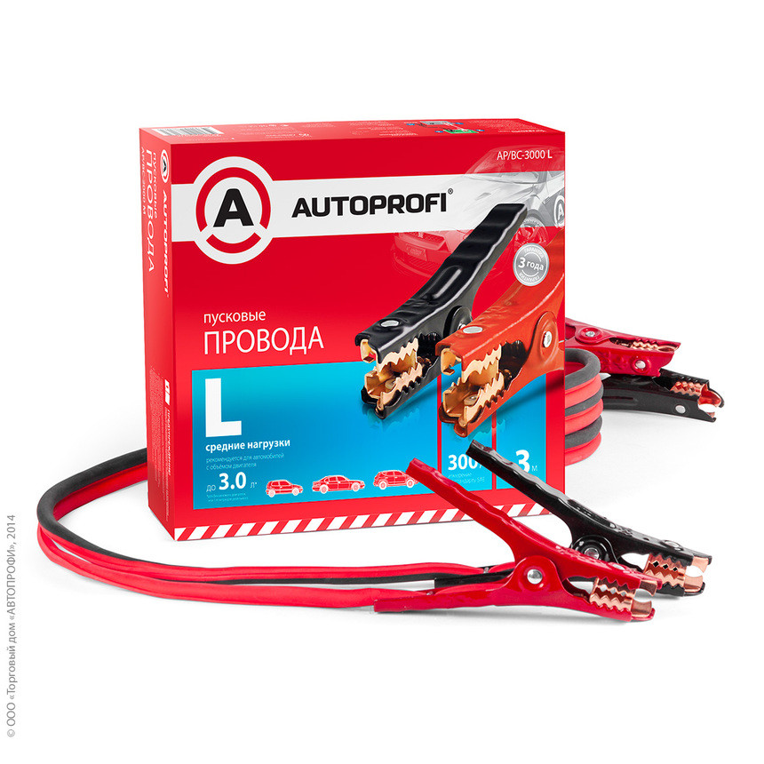 AP/BC-3000 L Провода пусковые "AUTOPROFI", средние нагрузки, 100% ССА,13,3мм2, 300A (стандарт SAE) - фото 1 - id-p104515656