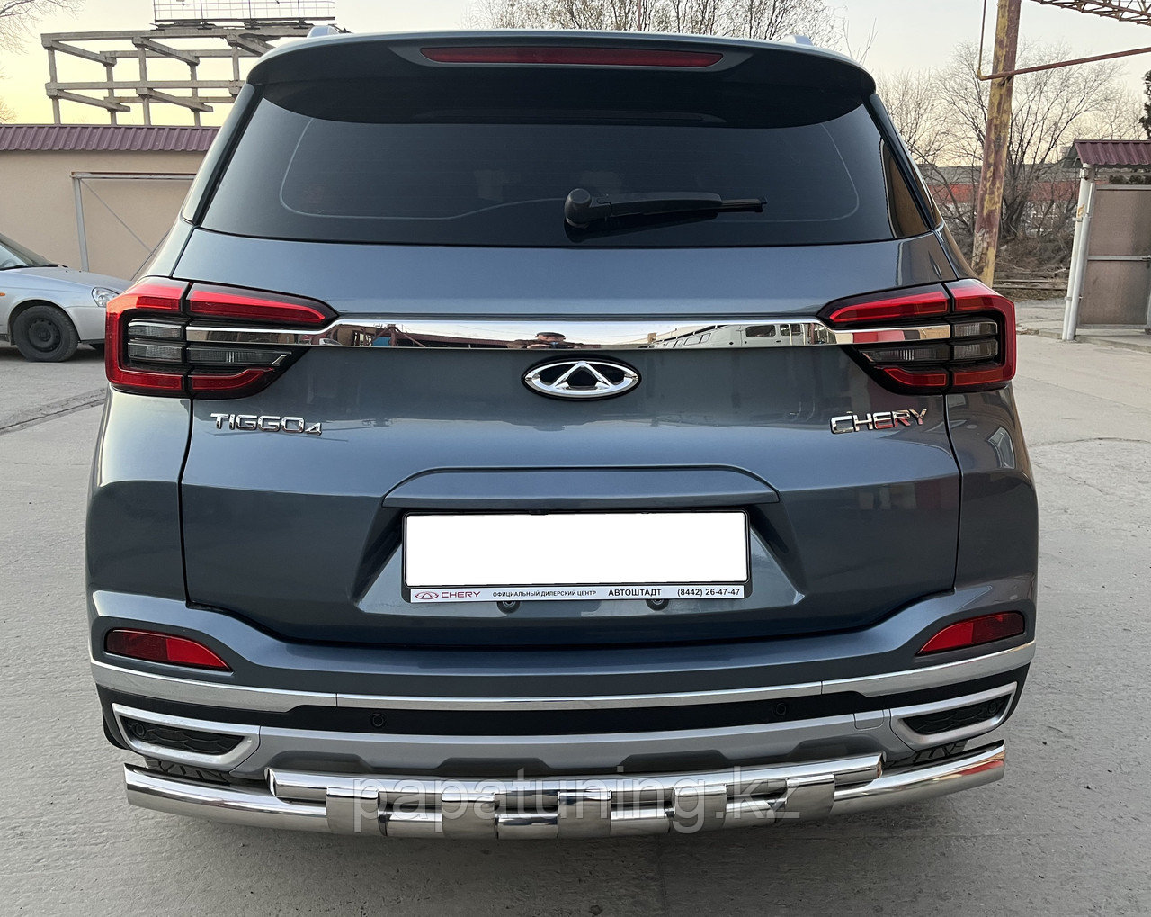 Защита заднего бампера двойная с перемычками d60/42 ПапаТюнинг для Chery Tiggo 4 рестайлинг 2019-2024