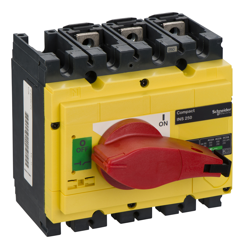 Выключатель-разъединитель 3П Compact INS250-250А с красной рукояткой и жёлтой передней панелью 31126 - фото 1 - id-p105635143